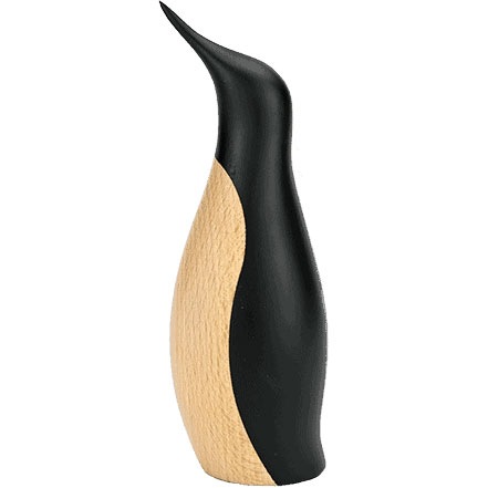 Trefigur Pingvin Sort / Naturlig, 13 cm