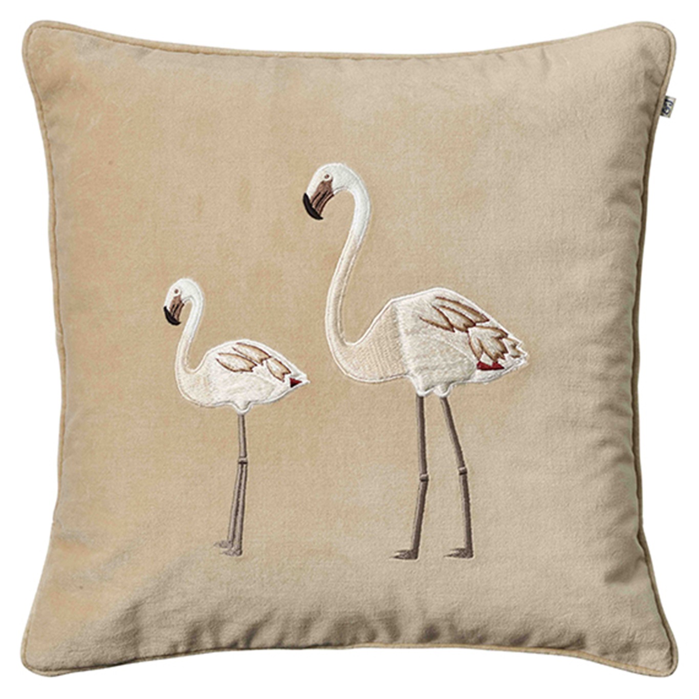 Embroidered Flamingo Putetrekk 50x50 cm, Beige