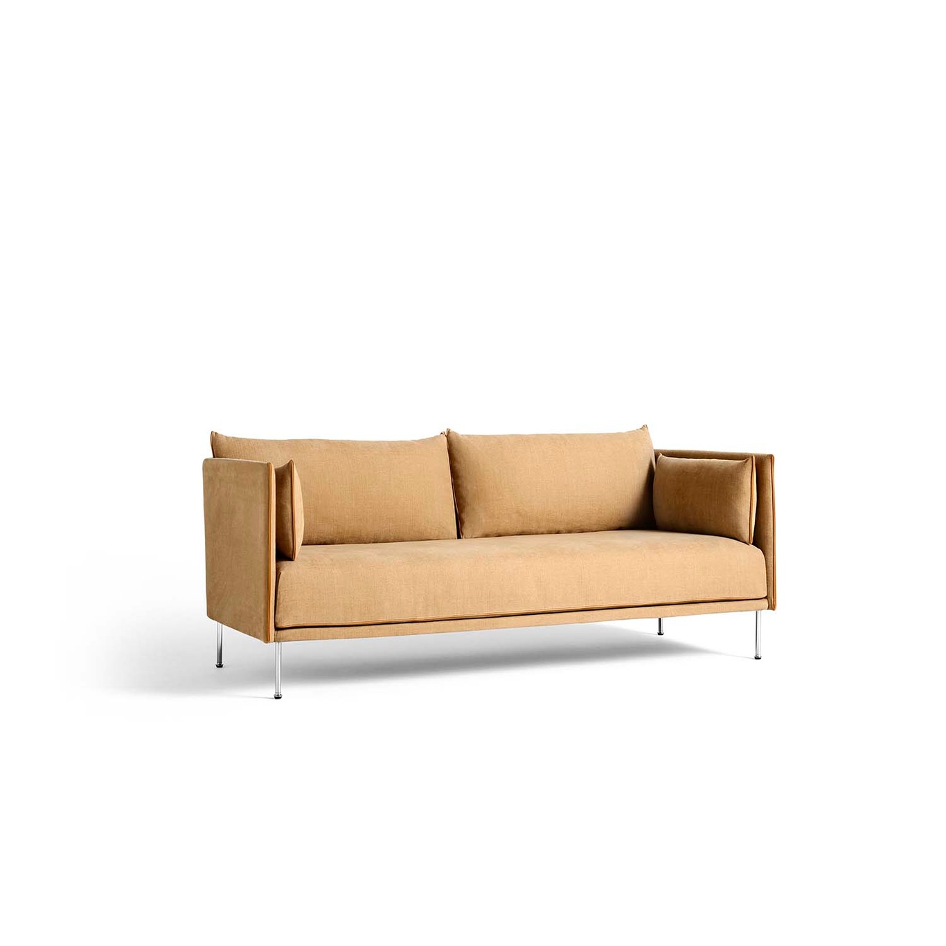 Silhouette Sofa 2 Seater, Linara 142/Cognac Piping/Chrome