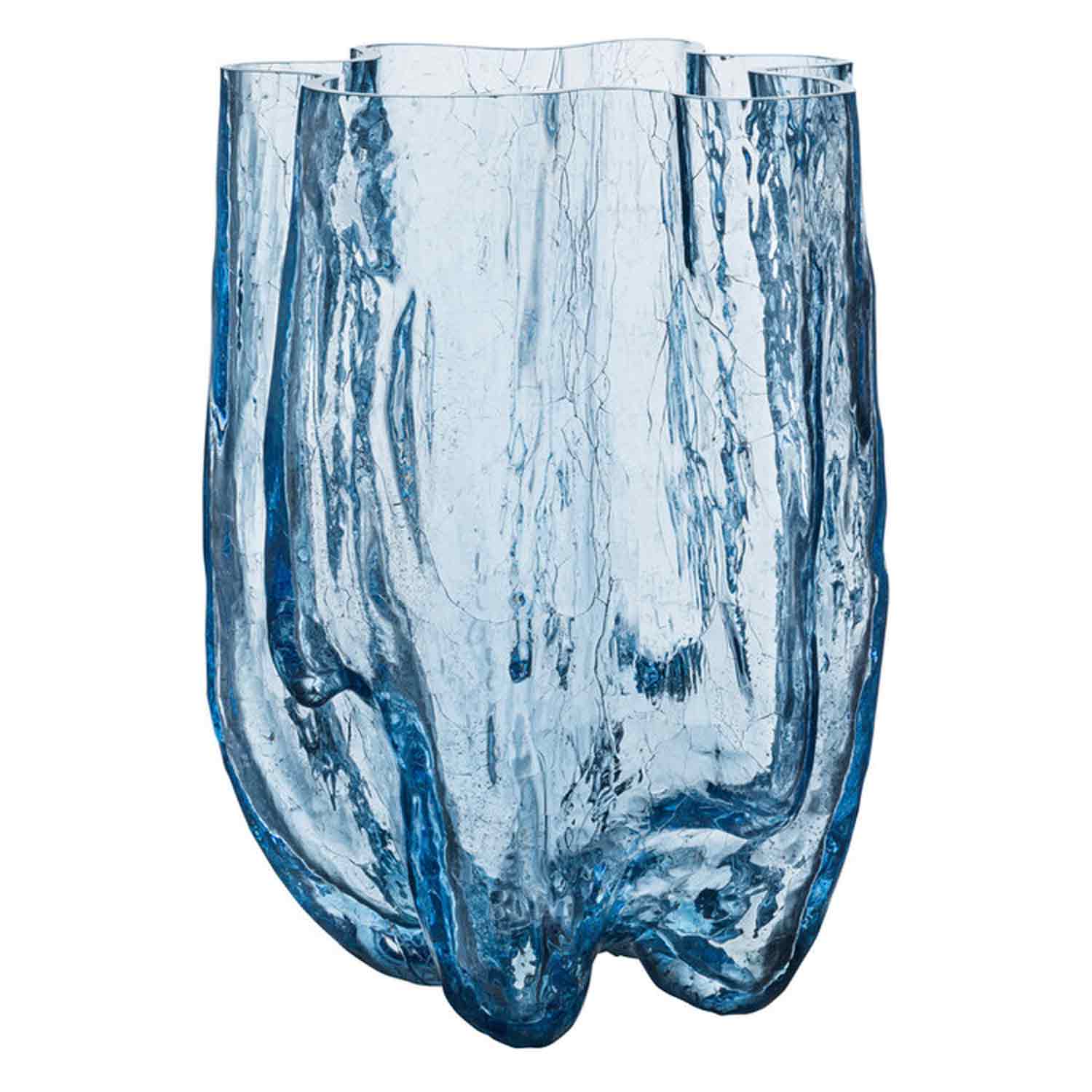 Crackle Vase Sirkulært Glass, 37 cm, Blå