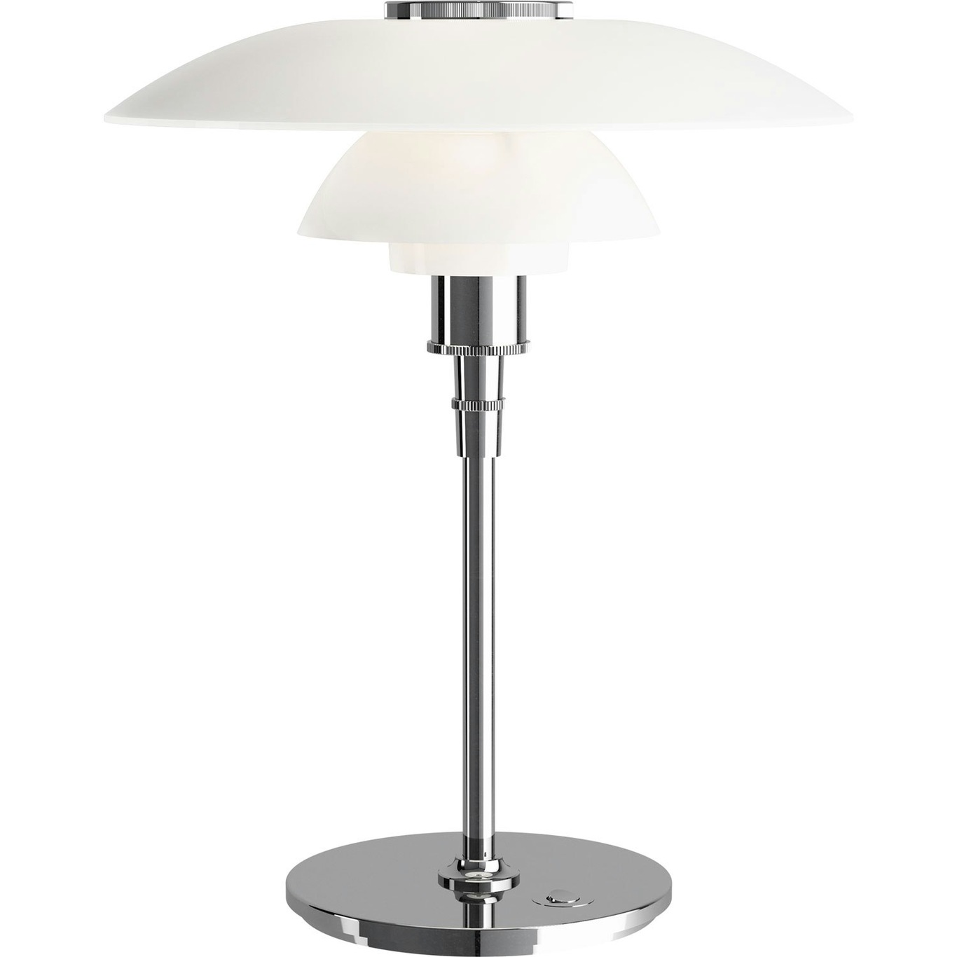 PH 4½-3½ Glass Bordlampe, Forkrommet/Hvitt Opalglass