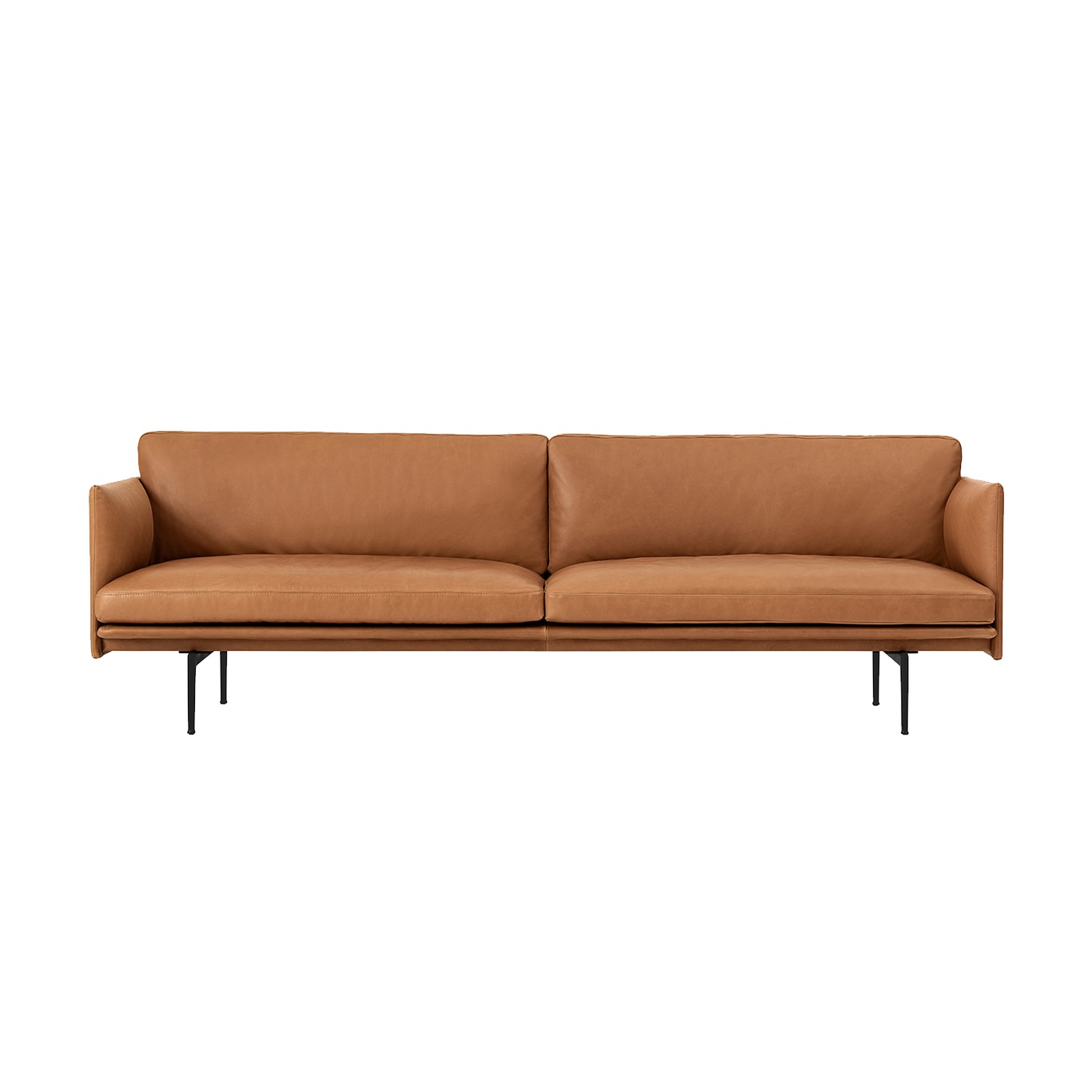 Outline Sofa 3-seters, Silk leather Cognac / Svart Aluminium