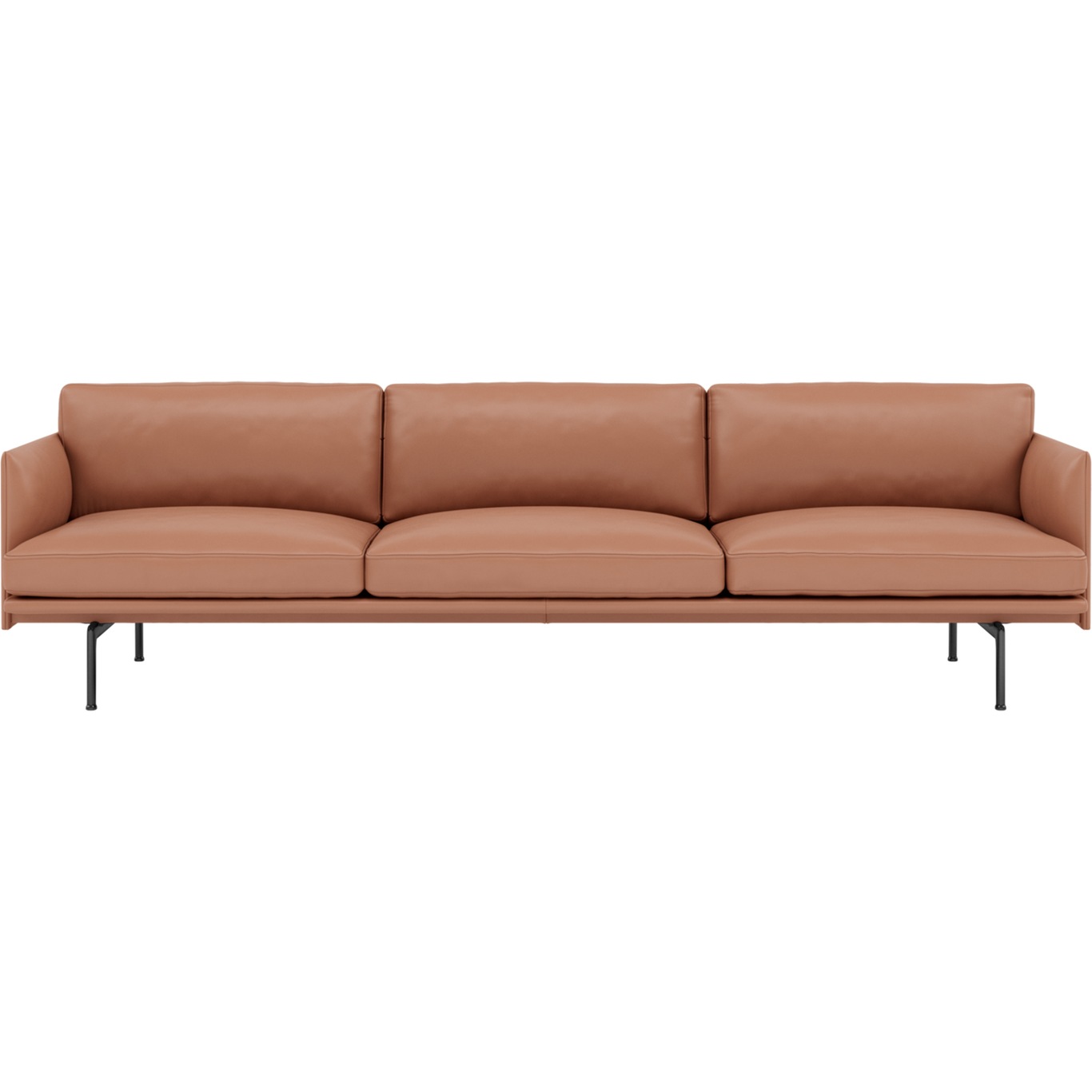 Outline Sofa 3,5-seters, Silk leather Cognac / Svart Aluminium