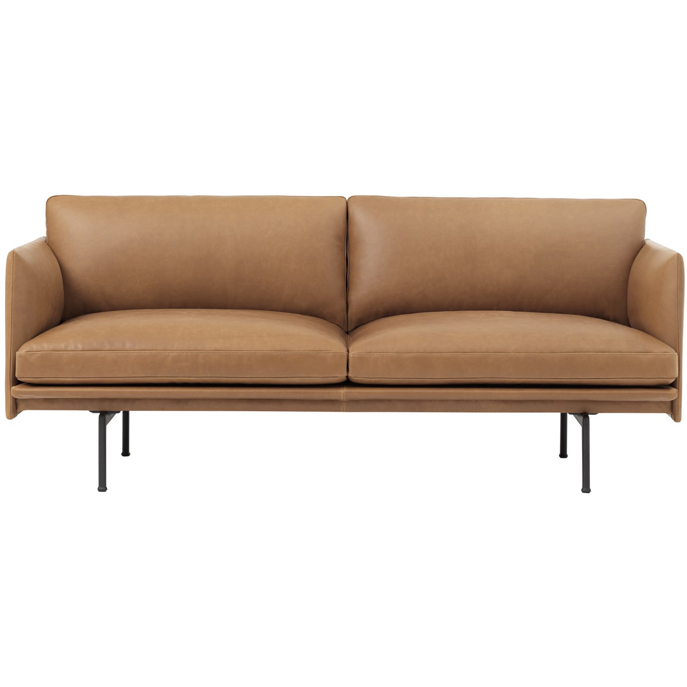 Outline Sofa 2-seters, Silk leather Cognac / Svart Aluminium