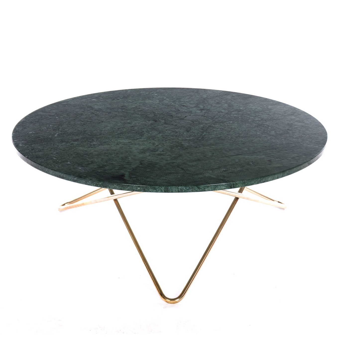 Large O Sofabord Ø100 cm, Messing/Grønn Marmor