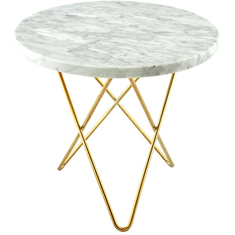 Mini O Table Sidebord Ø40 cm, Messing/Hvit Matt Marmor