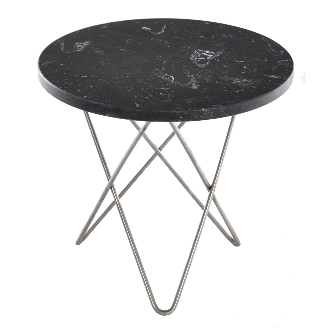 Mini O Table Sidebord Ø40 cm, Stål/Sort Marmor