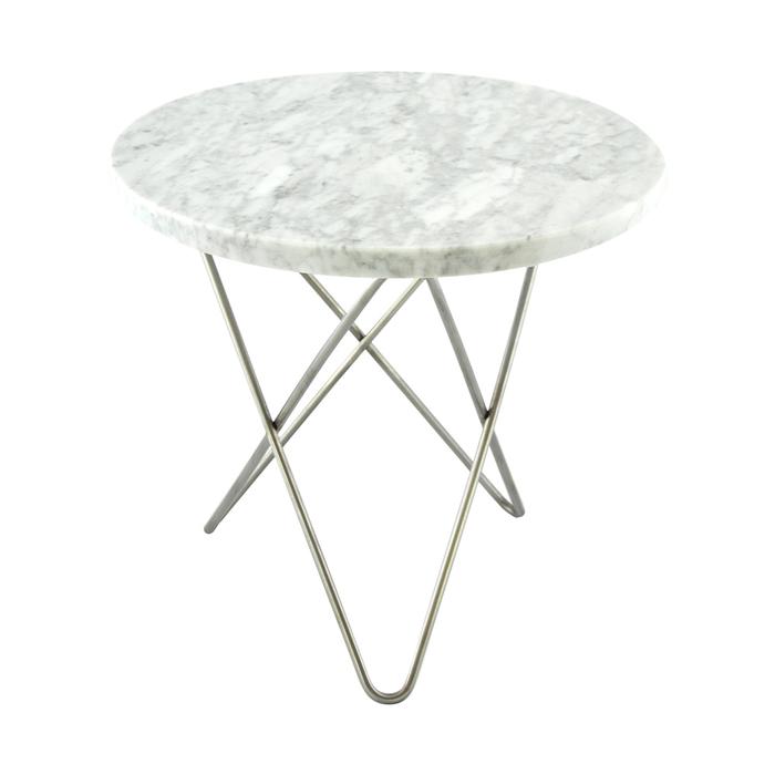 Mini O Table Sidebord Ø40 cm, Stål/Hvit Matt Marmor