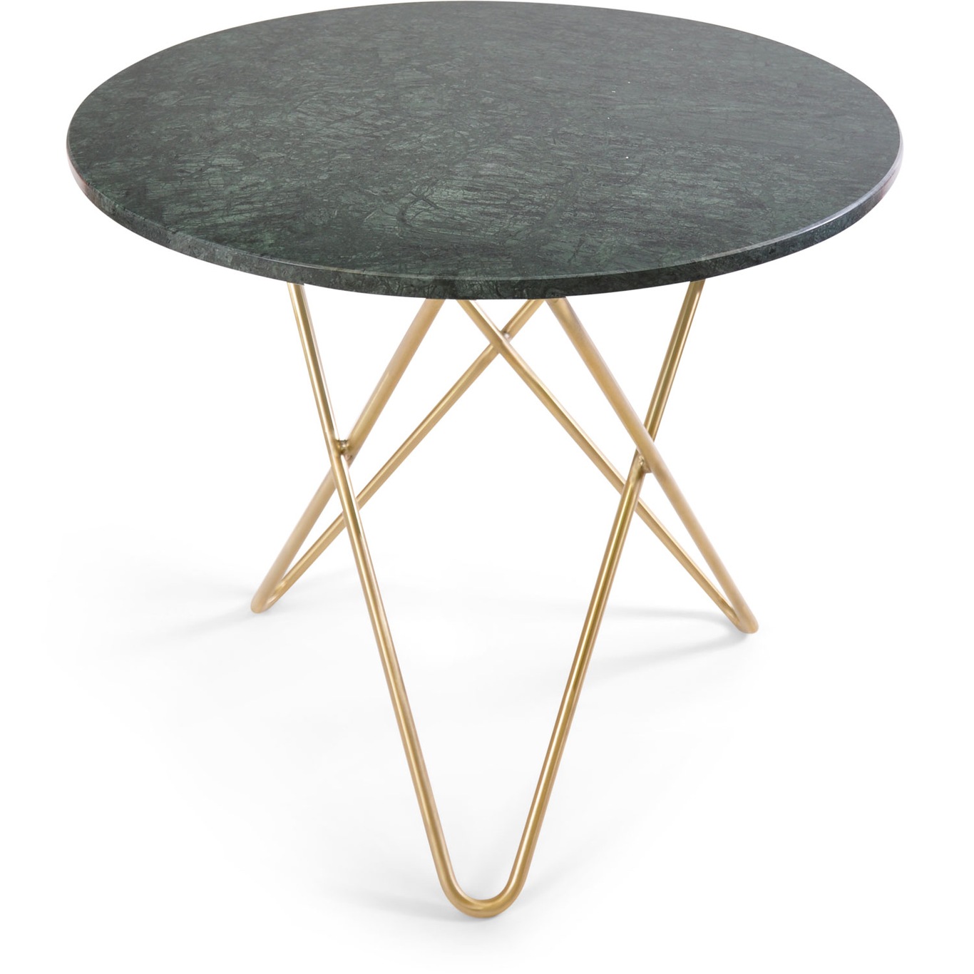 O Dining Table Spisebord Ø100 cm, Messing/Grønn Marmor