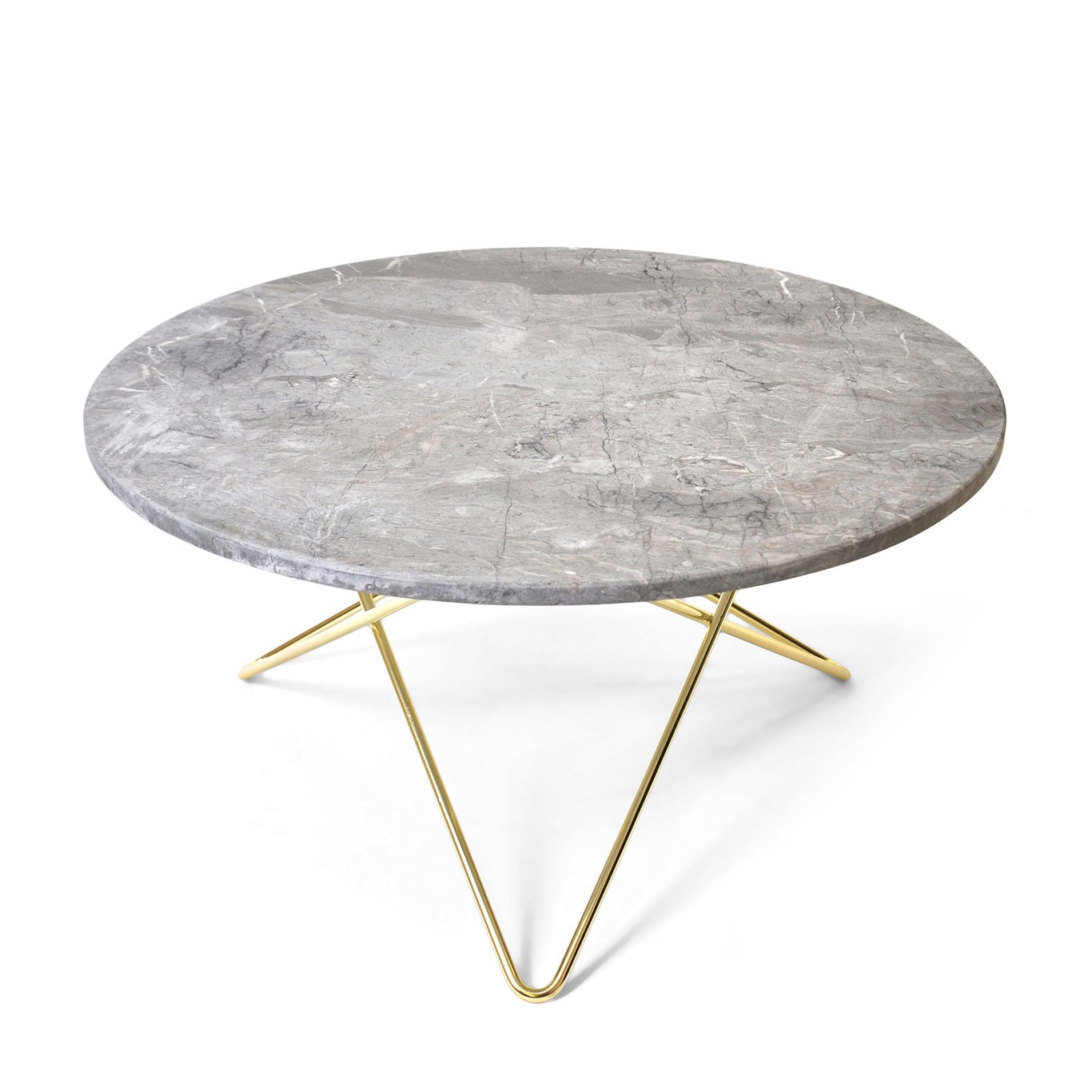 O Table Sofabord Ø80 cm, Messing/Grå Marmor