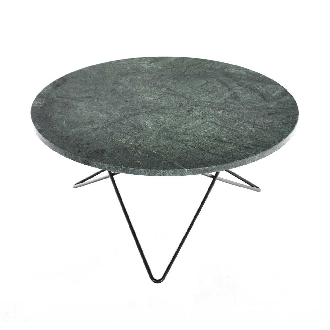 O Table Sofabord Ø80 cm, Sort Stativ/Grønn Marmor