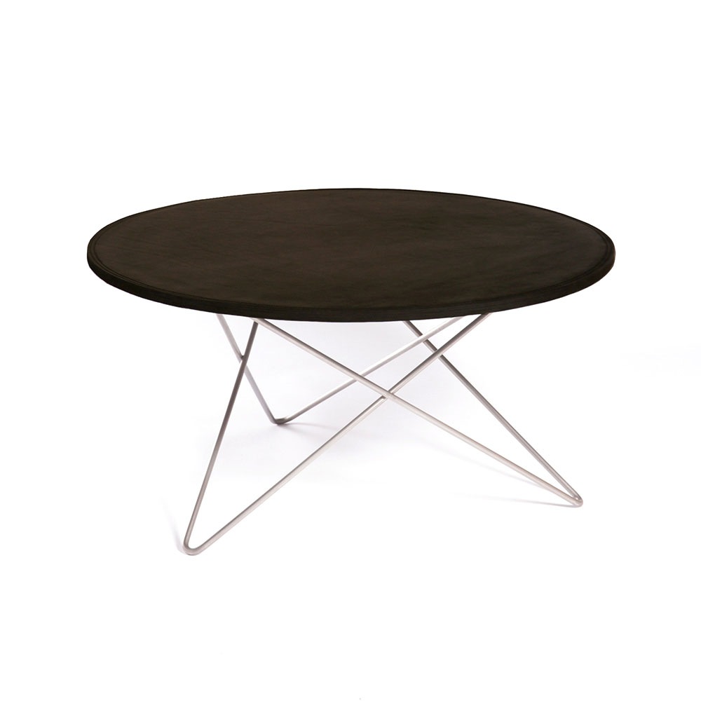 O Table Sofabord Ø80 cm, Stål/Sort Skinn