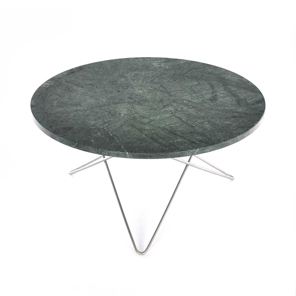O Table Sofabord Ø80 cm, Stålstativ/Grønn Marmor