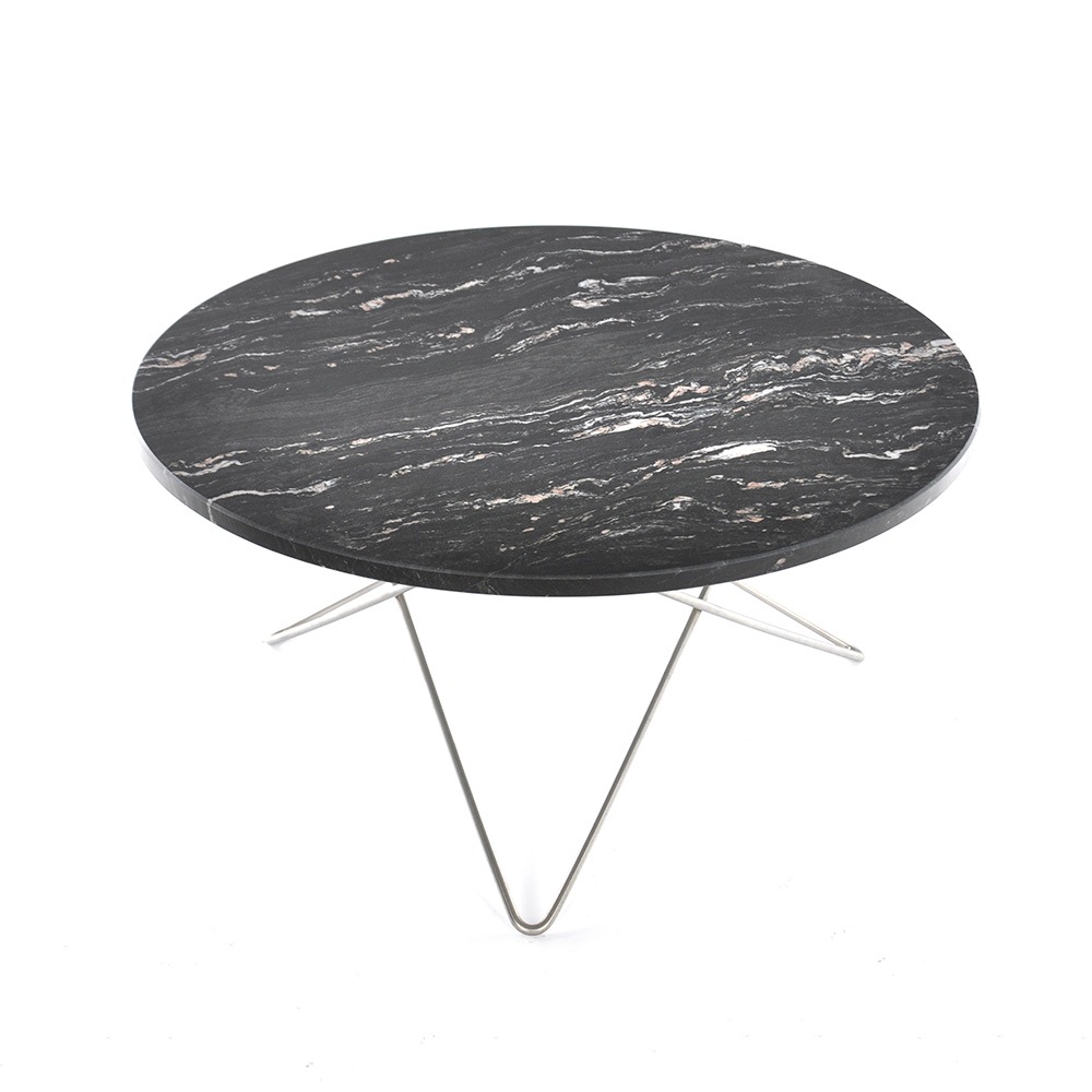 O Table Sofabord Ø80 cm, Stålstativ/Sort Marmor