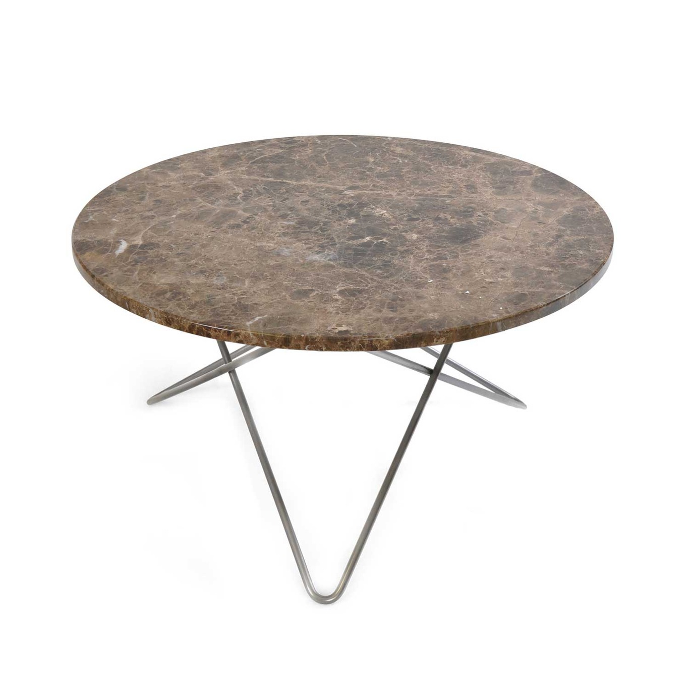 O Table Sofabord Ø80 cm, Stålstativ/Brun Marmor