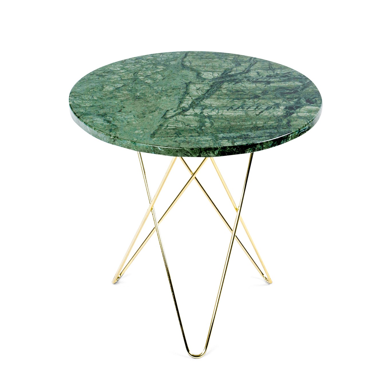 Tall Mini O Table Sidebord Ø50 cm, Messing/Grønn Marmor