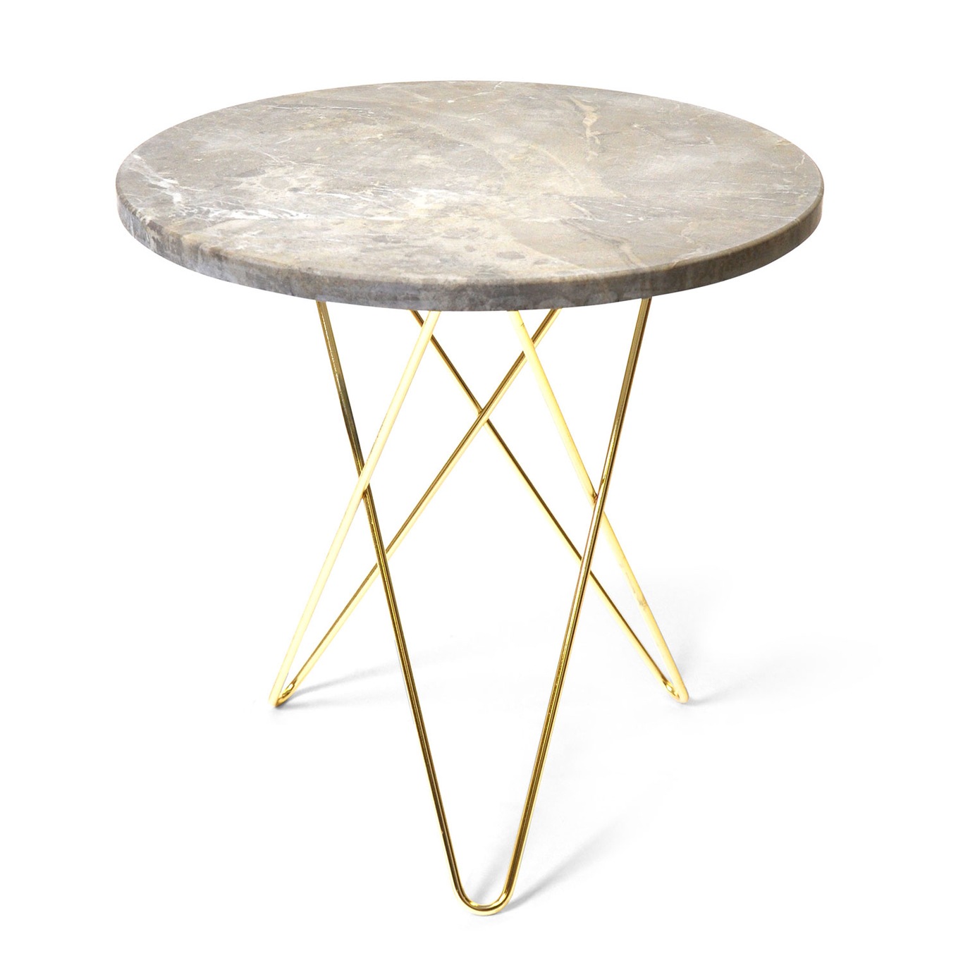 Tall Mini O Table Sidebord Ø50 cm, Messing/Grå Marmor