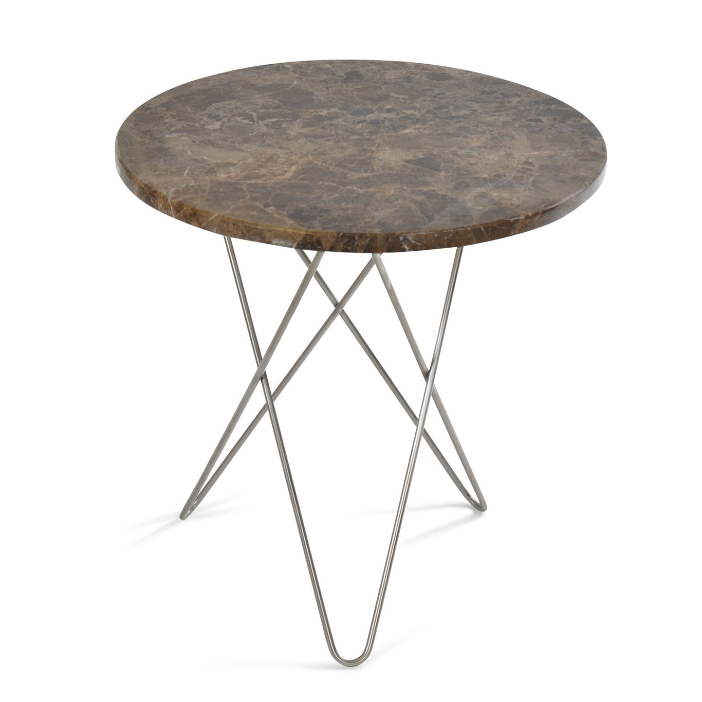 Tall Mini O Table Sidebord Ø50 cm, Stål/Brun Marmor