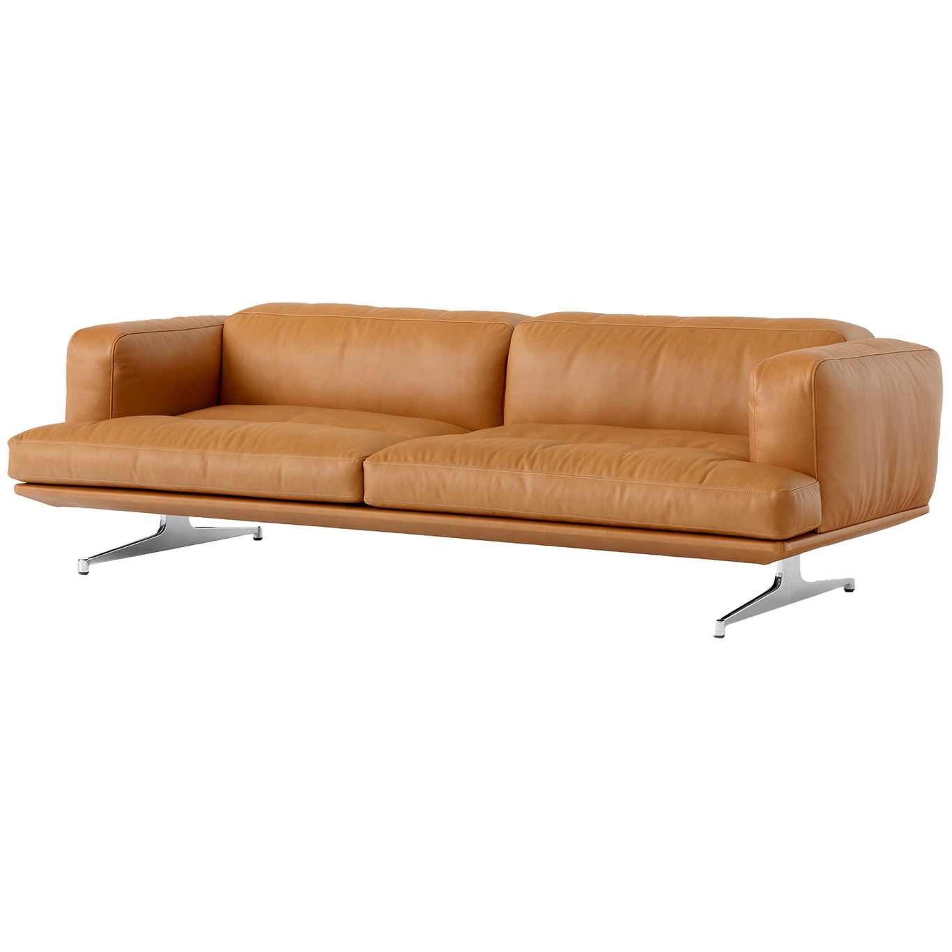 Inland AV23 3-seter Sofa, Noble Cognacfarget Skinn / Polert Aluminium